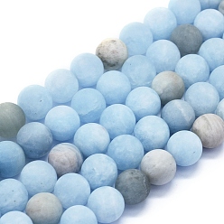 Aquamarine Natural Aquamarine Beads Strands, Frosted, Round, 12mm, Hole: 1mm, about 33~34pcs/Strand, 15.35 inch(39cm)