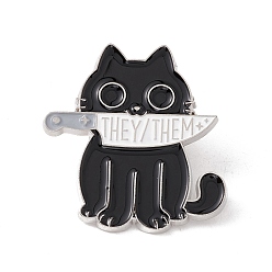 Черный Кот с ножом эмалевая булавка, значок из сплава "они/их" для одежды на рюкзаке, платина, чёрные, 30x29x1.5 мм