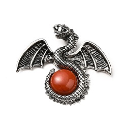 Red Jasper Natural Red Jasper Big Pendants, Dragon Charms, with Rack Plating Antique Silver Tone Alloy Findings, Cadmium Free & Lead Free, 49x56x12mm, Hole: 6~6.5mm