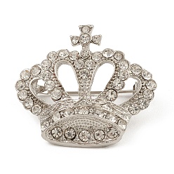 Platino Broche de corona de diamantes de imitación, insignia de aleación para ropa de mochila, Platino, 30.8x35x16.5 mm
