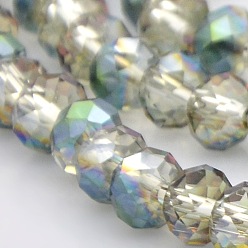 Clear Half Rainbow Plated Faceted Rondelle Electroplate Glass Beads Strands, Clear, 6x4mm, Hole: 1mm, about 85pcs/strand, 16 inch
