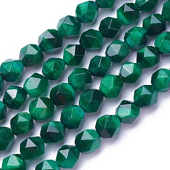 Dark Green Natural Tiger Eye Beads Strands, Dyed, Faceted Round, Dark Green, 7~8x7.5~8mm, Hole: 0.8mm, about 47~49pcs/strand, 15.3 inch(39cm)