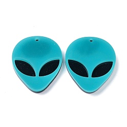 Небесно-голубой Непрозрачные акриловые подвески, инопланетное лицо, голубой, 35.5x29.5x4 мм, отверстие : 1.8 мм