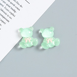 Pale Green Opaque Resin Cabochons, Bear with Bowknot, Pale Green, 25x23mm