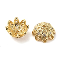 Real 18K Gold Plated Brass Micro Pave Cubic Zirconia Bead Cap, Multi-Petal, Real 18K Gold Plated, 11.5x5.5mm, Hole: 1.4mm