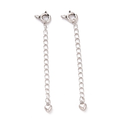 Antique Silver 925 Sterling Silver Chain Extenders, with Spring Ring Clasps & Charms, Heart, Antique Silver, 60x5.7mm, Hole: 1.5mm