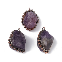 Amethyst Natural Amethyst Pendants, Nuggets Charms with Red Copper Plated Brass Chains, Lead Free & Cadmium Free, 31~42x23~35x12~23mm, Hole: 4mm