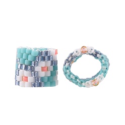 Pale Turquoise MIYUKI & TOHO Handmade Japanese Seed Beads, Loom Pattern, Ring, Pale Turquoise, 14~15x9.5~10x3.5~4mm