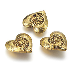 Antique Golden Tibetan Style Alloy Beads, Lead Free & Nickel Free & Cadmium Free, Heart, Great for Mother's Day Gifts Making, Antique Golden Color, about 30mm long, 31mm wide, 11mm thick, hole: 2mm