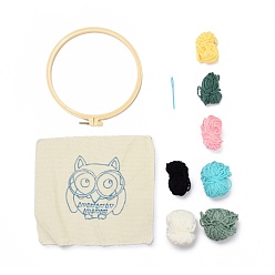 Colorful Owl Punch Embroidery Supplies Kit, including Instruction, Solid Wood Embroidered Frame, Plastic Needle, Fabric and 7 Colors Threads, Mixed Color, 16~235x1.3~235x1~9mm