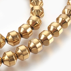 Golden Plated Electroplated Non-magnetic Synthetic Hematite Bead Strand, Round, Faceted, Golden Plated, 8x8mm, Hole: 1.2mm, about 48pcs/strand, 15.94 inch(40.5cm)