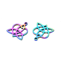 Rainbow Color Ion Plating(IP) 201 Stainless Steel Pendants, Heart with Trinity Knot, Rainbow Color, 21x18.5x1.5mm, Hole: 2mm