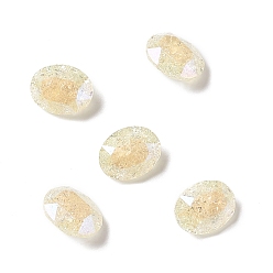 Jonquille Cabochons en verre strass style clair de lune craquelé, dos plat et dos plaqué, ovale, jonquille, 10x8x4mm