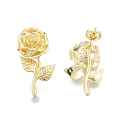 Real 18K Gold Plated Brass Rose of Life Stud Earrings for Women, Real 18K Gold Plated, 29x17mm, Pin: 0.8mm