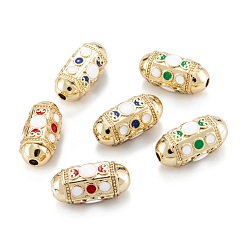 Mixed Color Real 18K Gold Plated Brass Beads, with Enamel, Oval, Mixed Color, 19x10x9.5mm, Hole: 2.5mm