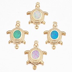 Mixed Color Synthetic Opal Links connectors, with Rhinestone and Brass Findings, Tortoise, Golden, Mixed Color, 20x13.5x2.5mm, Hole: 1mm