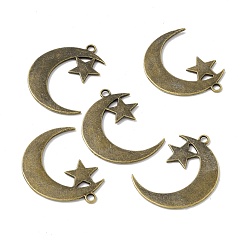 Bronze Antique Pendentifs en alliage de style tibétain, lune avec étoile, bronze antique, 44x33x2mm, Trou: 3mm