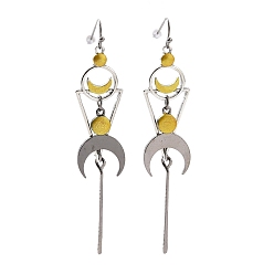 Mixed Color Alloy Geometry with Moon Dangle Earrings, Retro Style Long Drop Earrings for Women, Mixed Color, 94mm, Pin: 0.7mm