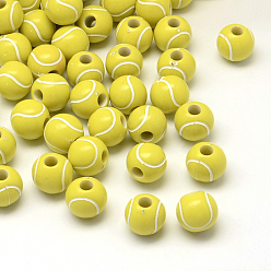 Jaune Tennis perles acryliques opaques, perles de sport, jaune, 12mm, trou: 4 mm, environ 580 pcs / 500 g