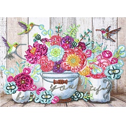 Flower DIY Jar Vase Theme Diamond Painting Kits, Including Canvas, Resin Rhinestones, Diamond Sticky Pen, Tray Plate and Glue Clay, Flower Pattern, 400x300mm