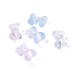 Cornflower Blue Transparent Spray Painted Glass Beads, Bowknot, Cornflower Blue, 10x14x8mm, Hole: 1mm