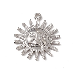 Stainless Steel Color 304 Stainless Steel Pendants, Sun with Human Face Charm, Stainless Steel Color, 23x19.5x3.5mm, Hole: 1.6mm