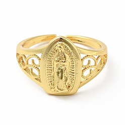 Oro Brazalete abierto virgen María de latón, anillo hueco grueso para mujer, sin plomo y el cadmio, dorado, tamaño de EE. UU. 8 1/4 (18.3 mm)