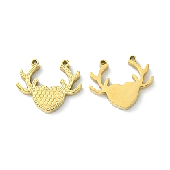 Golden Ion Plating(IP) 304 Stainless Steel Manual Polishing Charms, Antler, Golden, 12.5x15x2mm, Hole: 0.9mm