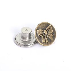 Bronze Antique Épingles à boutons en alliage pour jeans, boutons nautiques, accessoires du vêtement, ronde avec bowknot, bronze antique, 17mm