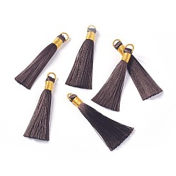 Coconut Brown Nylon Tassel Big Pendants, with Iron Findings, Golden, Coconut Brown, 80x8.5mm, Hole: 5x6.5mm