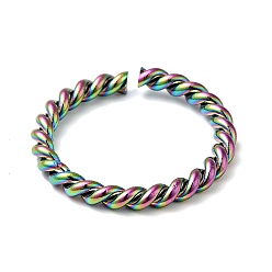 Rainbow Color Ion Plating(IP) 201 Stainless Steel Twist Rope Shape Open Cuff Ring for Women, Rainbow Color, 3mm, Inner Diameter: 17~18mm
