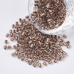 Sienna 8/0 Glass Bugle Beads, Transparent Inside Colours, Sienna, 2.5~3x2.5mm, Hole: 0.9mm, about 15000pcs/bag