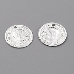 925 Sterling Silver Plated Brass Charms, Long-Lasting Plated, Coin Charms, Flat Round with Edward VII, 925 Sterling Silver Plated, 12.5x0.7mm, Hole: 1mm