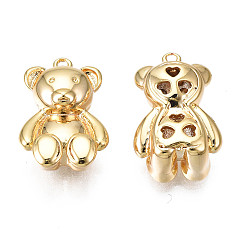 Real 18K Gold Plated Brass Charms, Bear, Real 18K Gold Plated, 14x9x4.5mm, Hole: 0.9mm