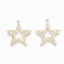 Real 18K Gold Plated Brass Pendants, Star, Real 18K Gold Plated, 25.5x24x1mm, Hole: 1.4mm