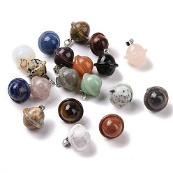 Mixed Stone Natural & Synthetic Mixed Gemstone Pendants, Planet Charms, with Platinum Plated Alloy Snap on Bails, 19.5~21.5x18~18.5mm, Hole: 5.5x3.3mm