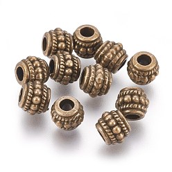 Antique Bronze Tibetan Silver Beads, Cadmium Free & Nickel Free & Lead Free, Barrel, Antique Bronze, 8x6.5mm, Hole: 3.5mm