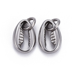 Stainless Steel Color 304 Stainless Steel Charms, with Jump Ring, Cowrie Shell, Stainless Steel Color, 11.5x7.7x3mm, Hole: 3.5mm