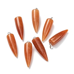 Red Aventurine Natural Red Aventurine Pendants, with Platinum Brass Findings, Bullet, 32~35x10~11mm, Hole: 7X3mm