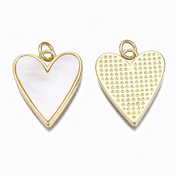 Real 16K Gold Plated Brass Pendants, with Shell and Jump Rings, Nickel Free, Heart, Real 16K Gold Plated, 21x17.5x2mm, Hole: 3mm