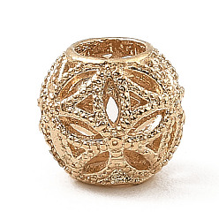 Light Gold Alloy European Beads, Large Hole Bead, Hollow, Round with Flower, Light Gold, 10mm, Hole: 4.5mm