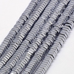 Platinum Plated Electroplate Non-magnetic Synthetic Hematite Beads Strands, Hexagon, Grade A, Platinum Plated, 4x1mm, Hole: 1mm, about 400pcs/strand, 16 inch