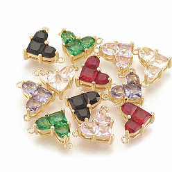 Mixed Color Brass Cubic Zirconia Charms, Nickel Free, Real 18K Gold Plated, Heart, Mixed Color, 9.5x12x4.5mm, Hole: 1mm