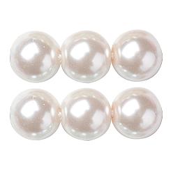 Old Lace Eco-Friendly Glass Pearl Beads Strands, Grade A, Round, Dyed, Cotton Cord Threaded, Old Lace, 12mm, Hole: 1.2~1.5mm, about 34pcs/strand, 15.7 inch
