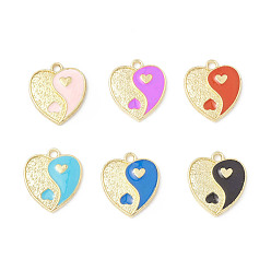 Mixed Color Alloy Enamel Pendants, Heart with Yin Yang Charm, Golden, Mixed Color, 17x15x1.6mm, Hole: 1.8mm