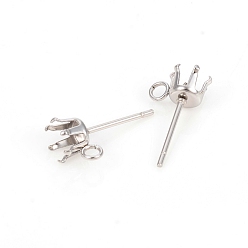 Stainless Steel Color 304 Stainless Steel Post Stud Earring Settings, Prong Earring Setting, with Loop, Stainless Steel Color, 8.2x6.2mm, Hole: 1.6mm, Pin: 0.8mm, Tray: 4mm
