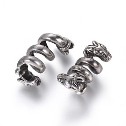 Antique Silver 304 Stainless Steel Beads, Snake, Antique Silver, 21.5x11x12.5mm, Hole: 5~6mm