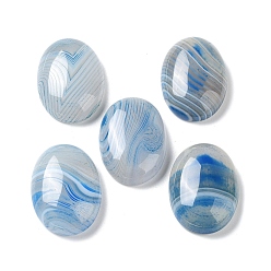 Deep Sky Blue Natural Striped Agate/Banded Agate Cabochons, Dyed & Heated, Oval, Deep Sky Blue, 24.5~25x18x6.5~7mm