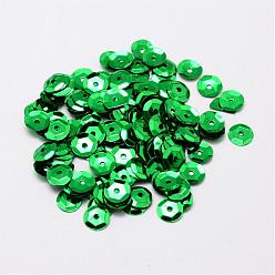 Verde Abalorios de paillette plástico, perlas lentejuelas semi-ahuecadas, orificio central, verde, 6~7x0.5 mm, agujero: 1 mm