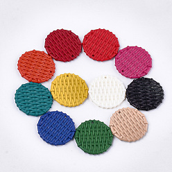 Mixed Color Acrylic Pendants, Imitation Woven Rattan Pattern, Flat Round, Mixed Color, 38x5mm, Hole: 1.5mm